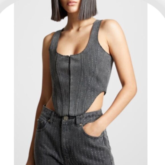 Rhinestone denim corset C25 - Picture 1 of 7